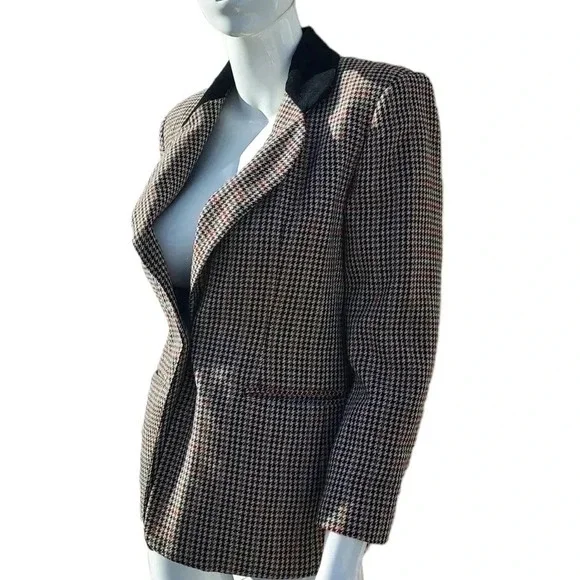 Joan Leslie Size 6 Womens  Brown and Black Squared Blazer with Velvet Collar - Picture 4 of 16